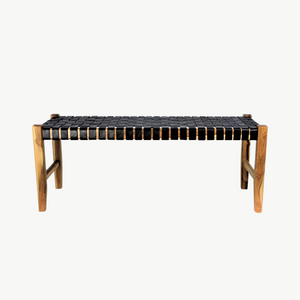Black Leather Woven Bench Seat