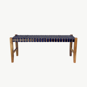 Navy Leather Strapping Bench Seat