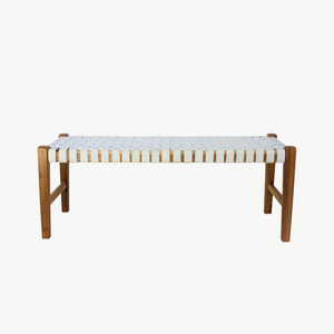 White leather weave strapping bench seat
