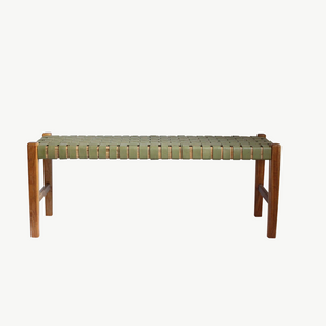 olive green leather woven bench seat
